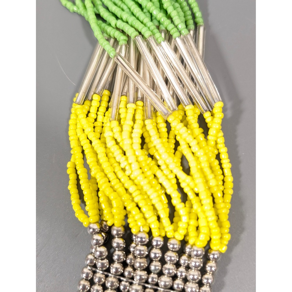 Colorful Multistrand Glass Seed Bead Necklace 24" Blue Yellow‎ Green - Picture 6 of 9